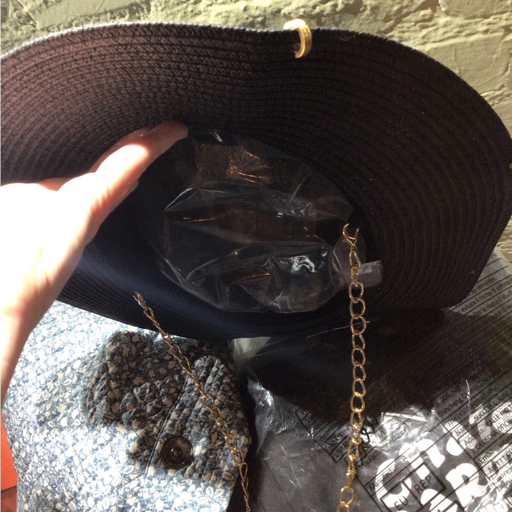 NEW LIKE RUSLIN BAGINSKI Black Wide Brim Fedora Hat with Gold Chain D - Picture 10 of 13